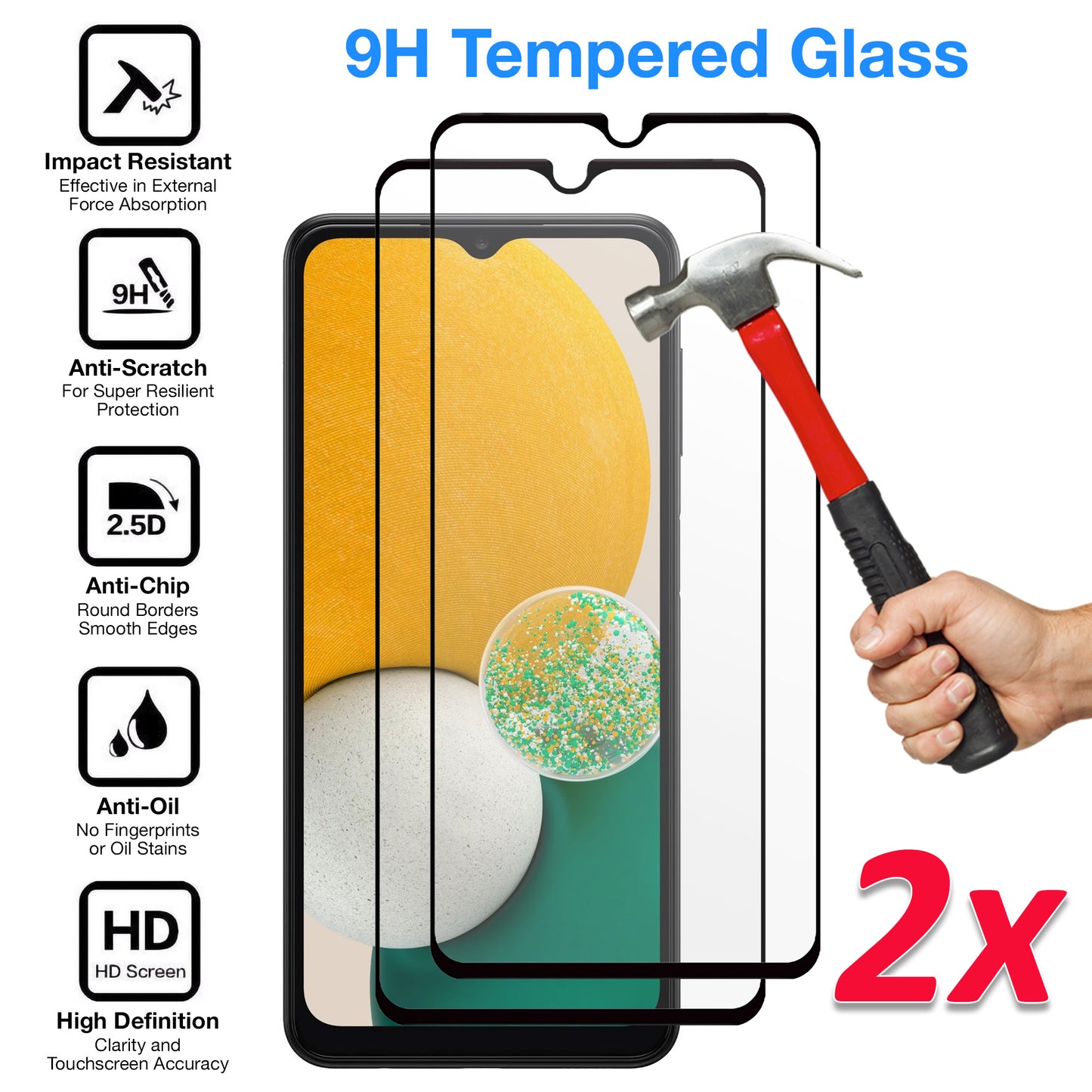 [2 Pack] MEZON Full Coverage Samsung Galaxy A13 5G Tempered Glass Crystal Clear Premium 9H HD Screen Protector
