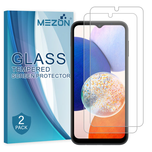 [2 Pack] MEZON Samsung Galaxy A14 5G Tempered Glass Crystal Clear Premium 9H HD Case Friendly Screen Protector (Galaxy A14 5G, 9H)