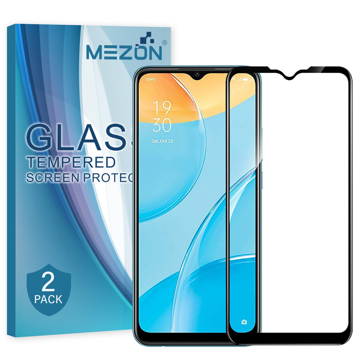 [2 Pack] MEZON Full Coverage OPPO A15 Tempered Glass Crystal Clear Premium 9H HD Screen Protector (OPPO A15, 9H Full)
