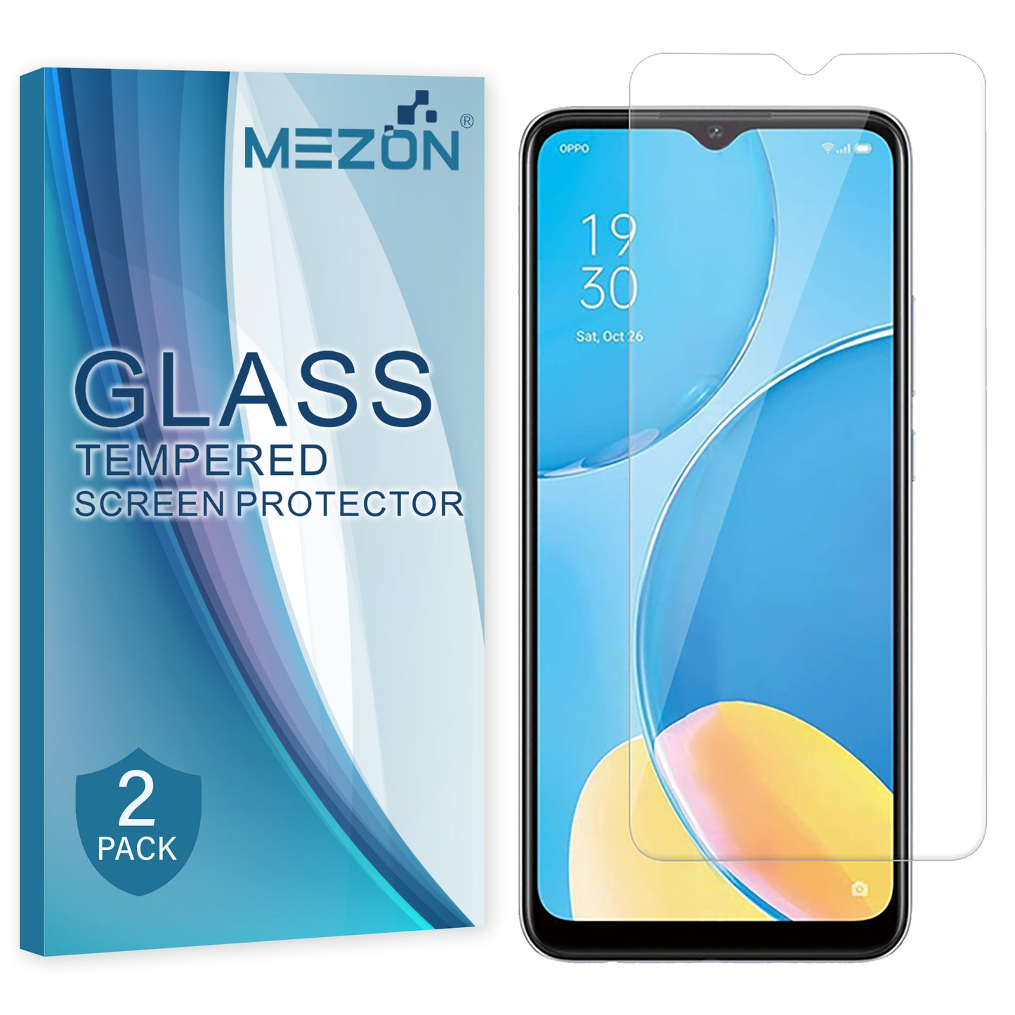 [2 Pack] MEZON OPPO A15 Tempered Glass 9H HD Crystal Clear Premium Case Friendly Screen Protector (A15, 9H)