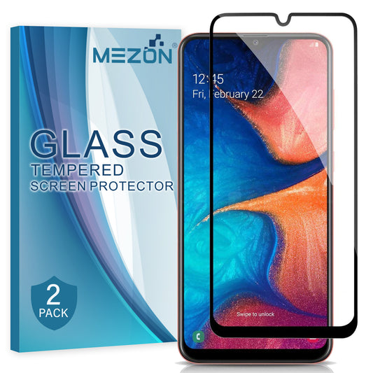 [2 Pack] MEZON Full Coverage Samsung Galaxy A30 Tempered Glass Crystal Clear Premium 9H HD Screen Protector (A30, 9H Full)