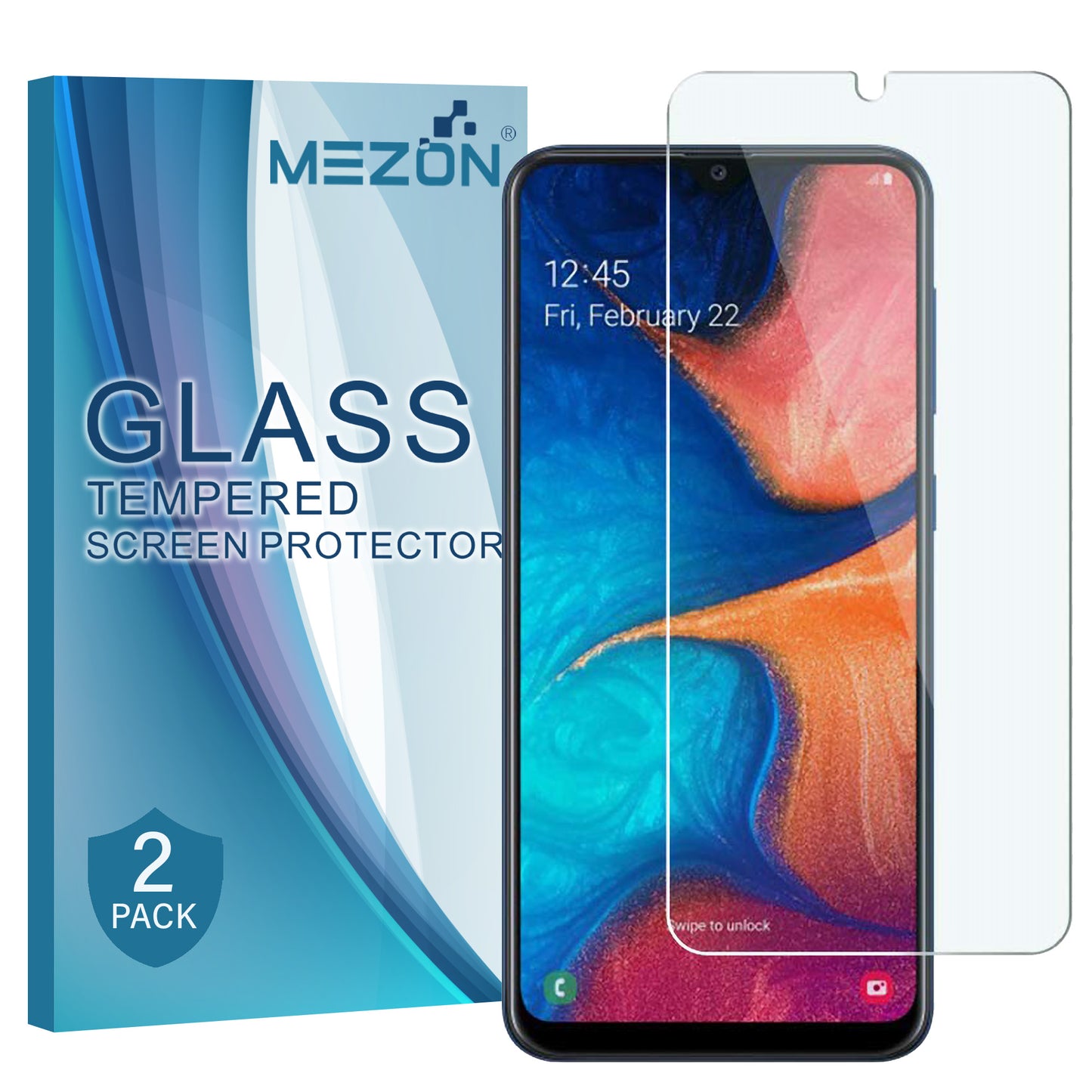 [2 Pack] MEZON Samsung Galaxy A50 Tempered Glass Crystal Clear Premium 9H HD Case Friendly Screen Protector (A50, 9H)