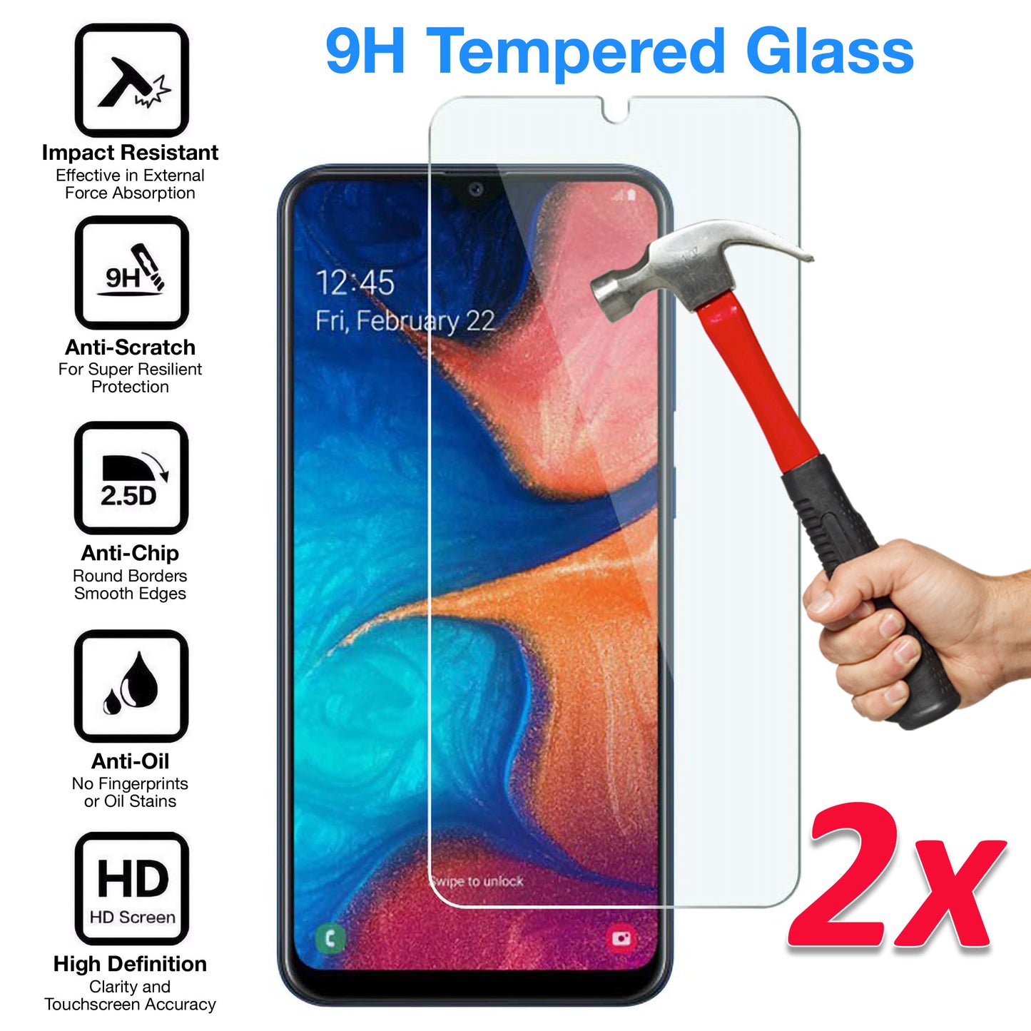[2 Pack] MEZON Samsung Galaxy A20 Tempered Glass Crystal Clear Premium 9H HD Case Friendly Screen Protector (A20, 9H)
