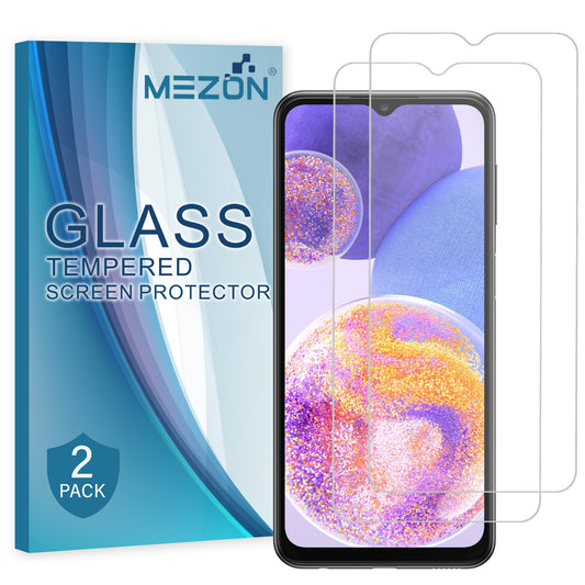 [2 Pack] MEZON Samsung Galaxy A23 Tempered Glass Crystal Clear Premium 9H HD Case Friendly Screen Protector (Galaxy A23, 9H)