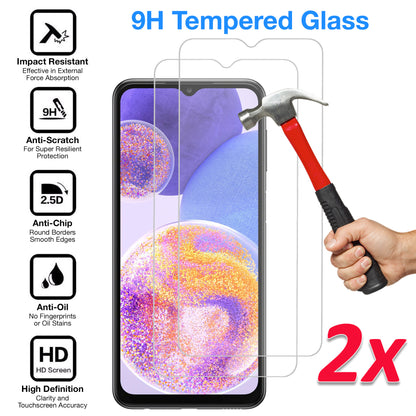 [2 Pack] MEZON Samsung Galaxy A23 Tempered Glass Crystal Clear Premium 9H HD Case Friendly Screen Protector (Galaxy A23, 9H)