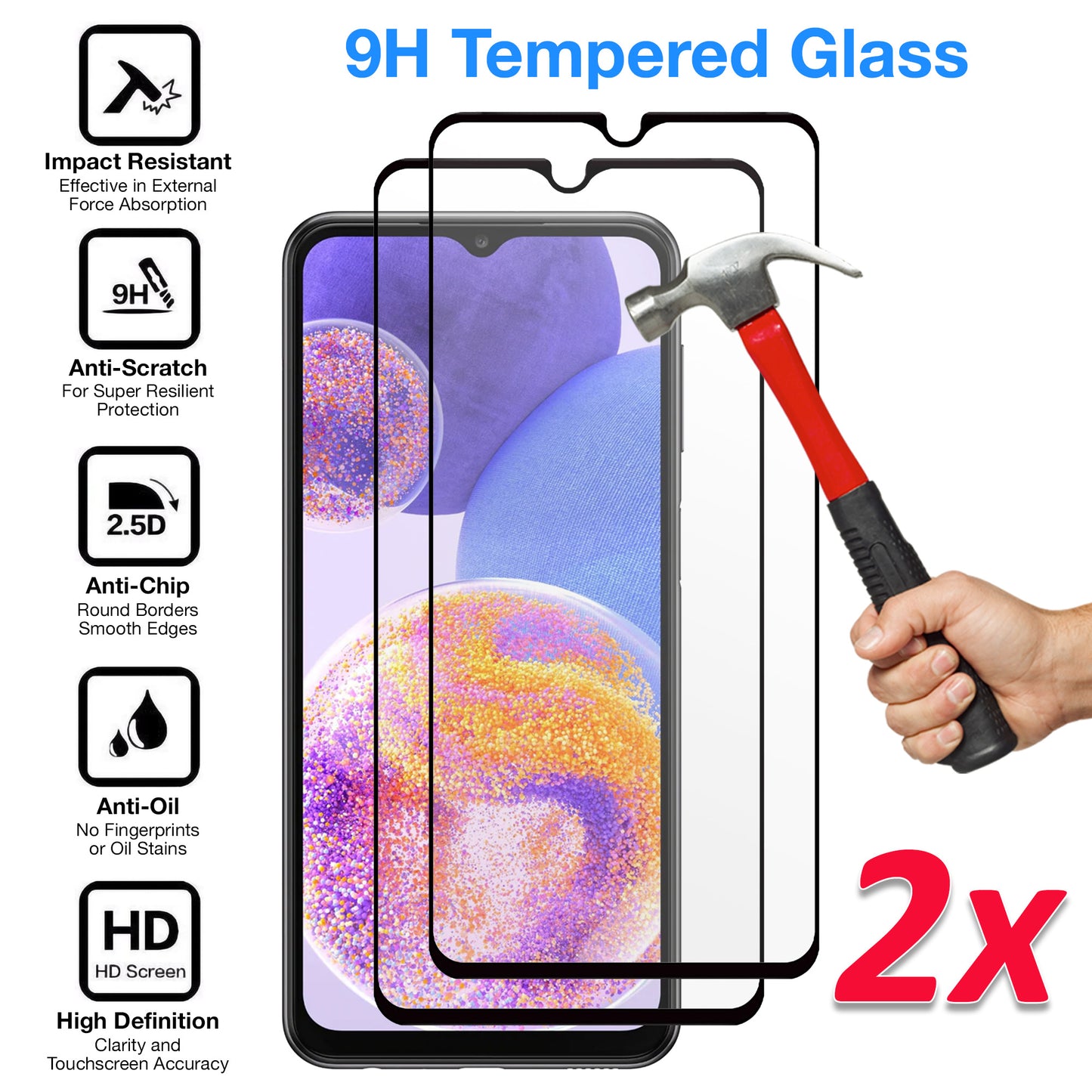 [2 Pack] MEZON Full Coverage Samsung Galaxy A23 Tempered Glass Crystal Clear Premium 9H HD Screen Protector