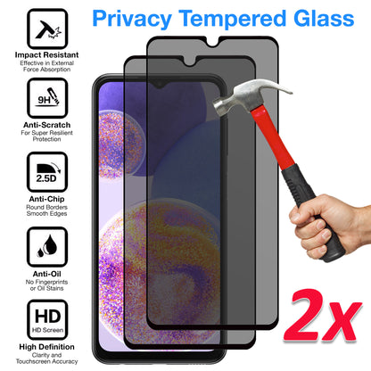 [2 Pack] MEZON Privacy Anti-Spy Full Coverage Samsung Galaxy A23 Tempered Glass Premium 9H HD Screen Protectors
