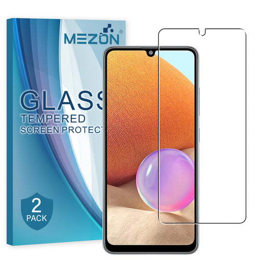 [2 Pack] MEZON Samsung Galaxy A32 4G Tempered Glass Crystal Clear Premium 9H HD Case Friendly Screen Protector (A32, 9H)