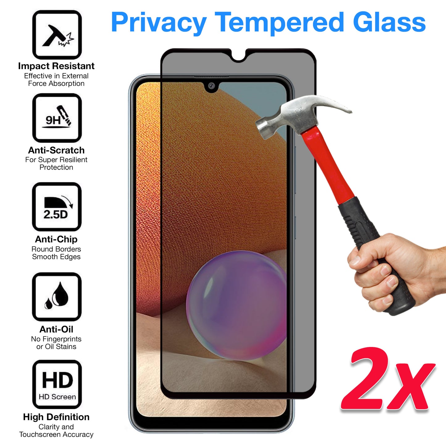 [2 Pack] MEZON Privacy Anti-Spy Full Coverage Samsung Galaxy A22 4G (6.4") Tempered Glass Premium 9H HD Screen Protectors
