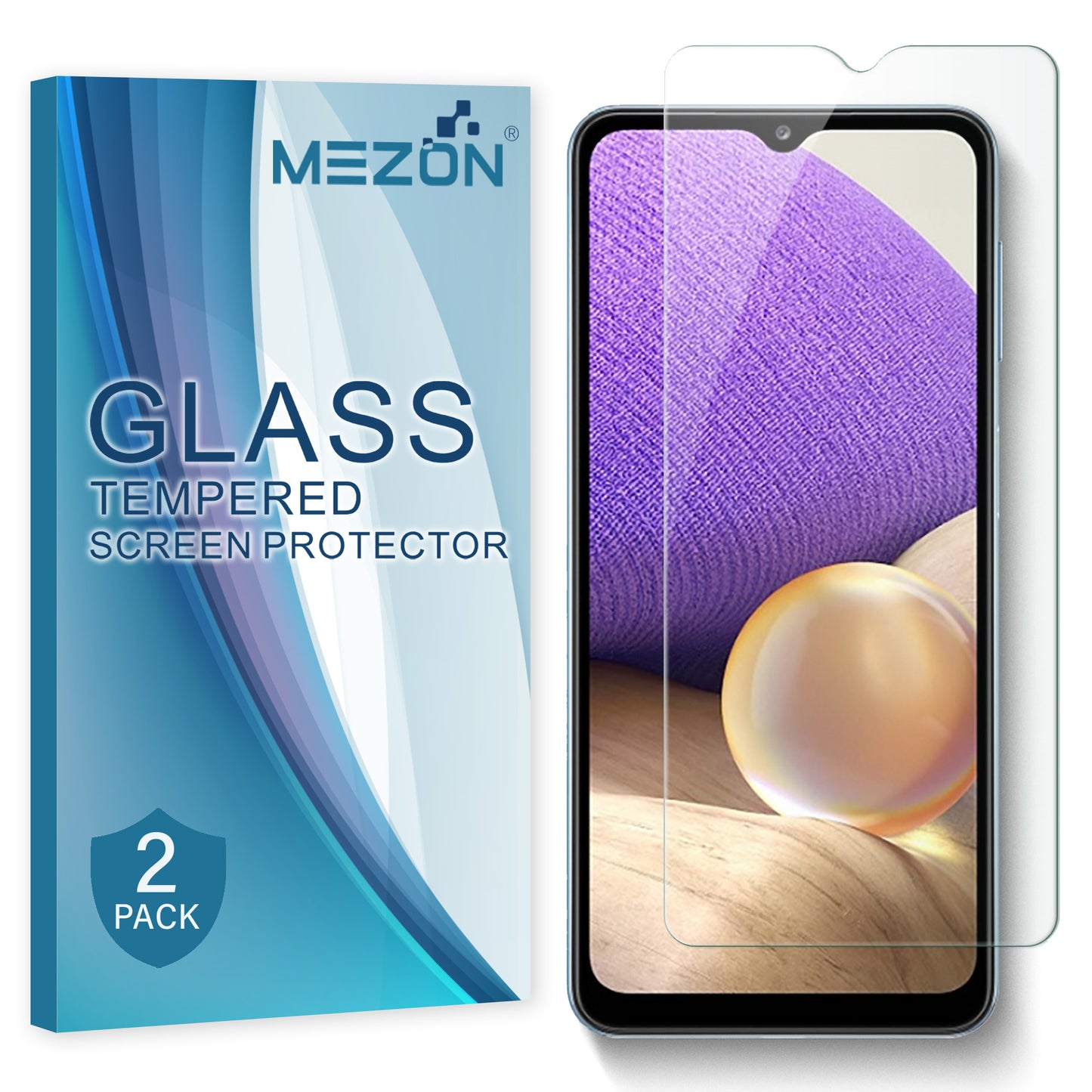 [2 Pack] MEZON Samsung Galaxy A32 5G Tempered Glass Crystal Clear Premium 9H HD Case Friendly Screen Protector (A32 5G, 9H)