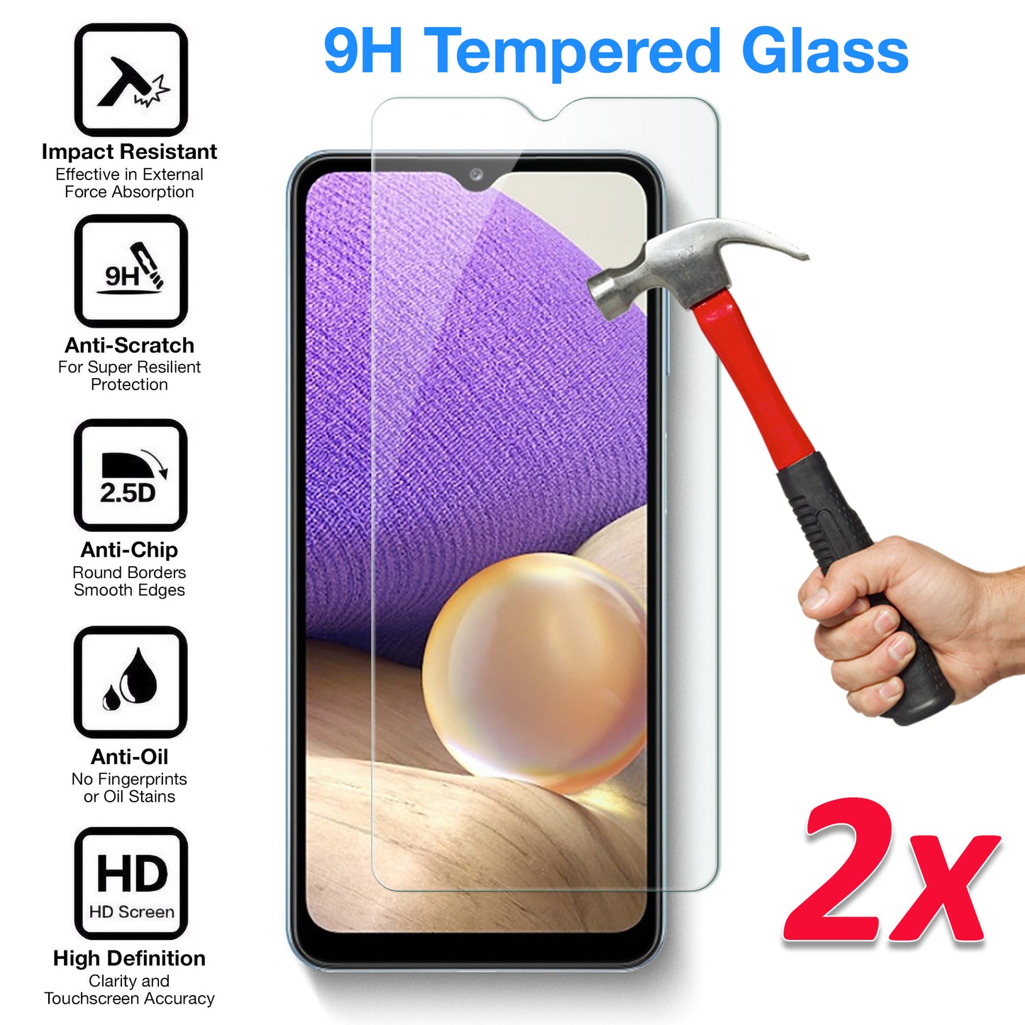 [2 Pack] MEZON Samsung Galaxy A32 5G Tempered Glass Crystal Clear Premium 9H HD Case Friendly Screen Protector (A32 5G, 9H)