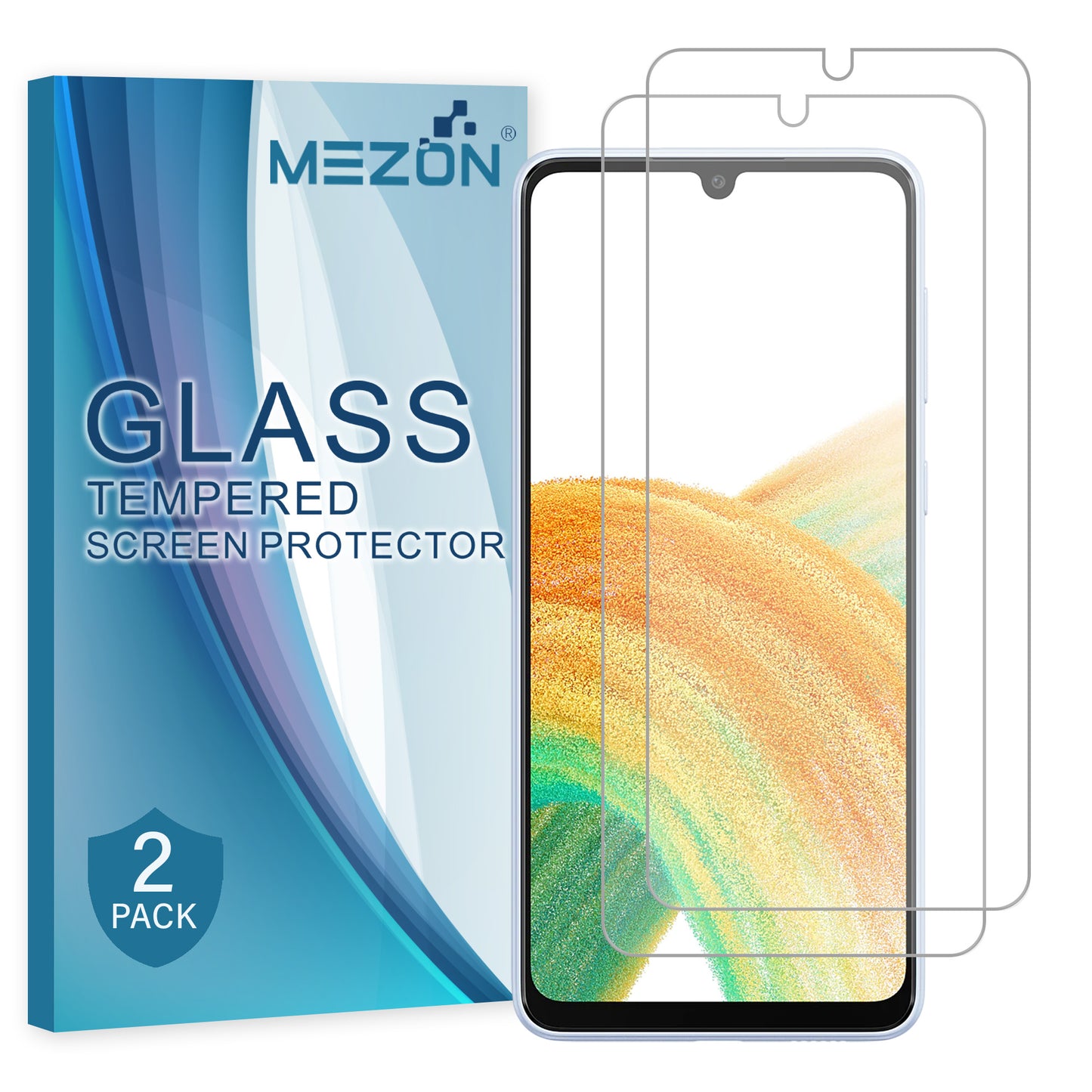 [2 Pack] MEZON Samsung Galaxy A33 5G Tempered Glass Crystal Clear Premium 9H HD Case Friendly Screen Protector