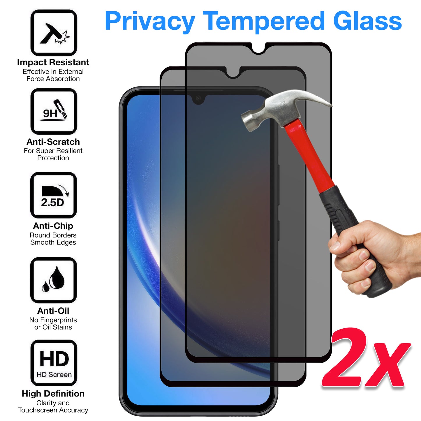 [2 Pack] MEZON Privacy Anti-Spy Full Coverage Samsung Galaxy A34 5G Tempered Glass Premium 9H HD Screen Protectors
