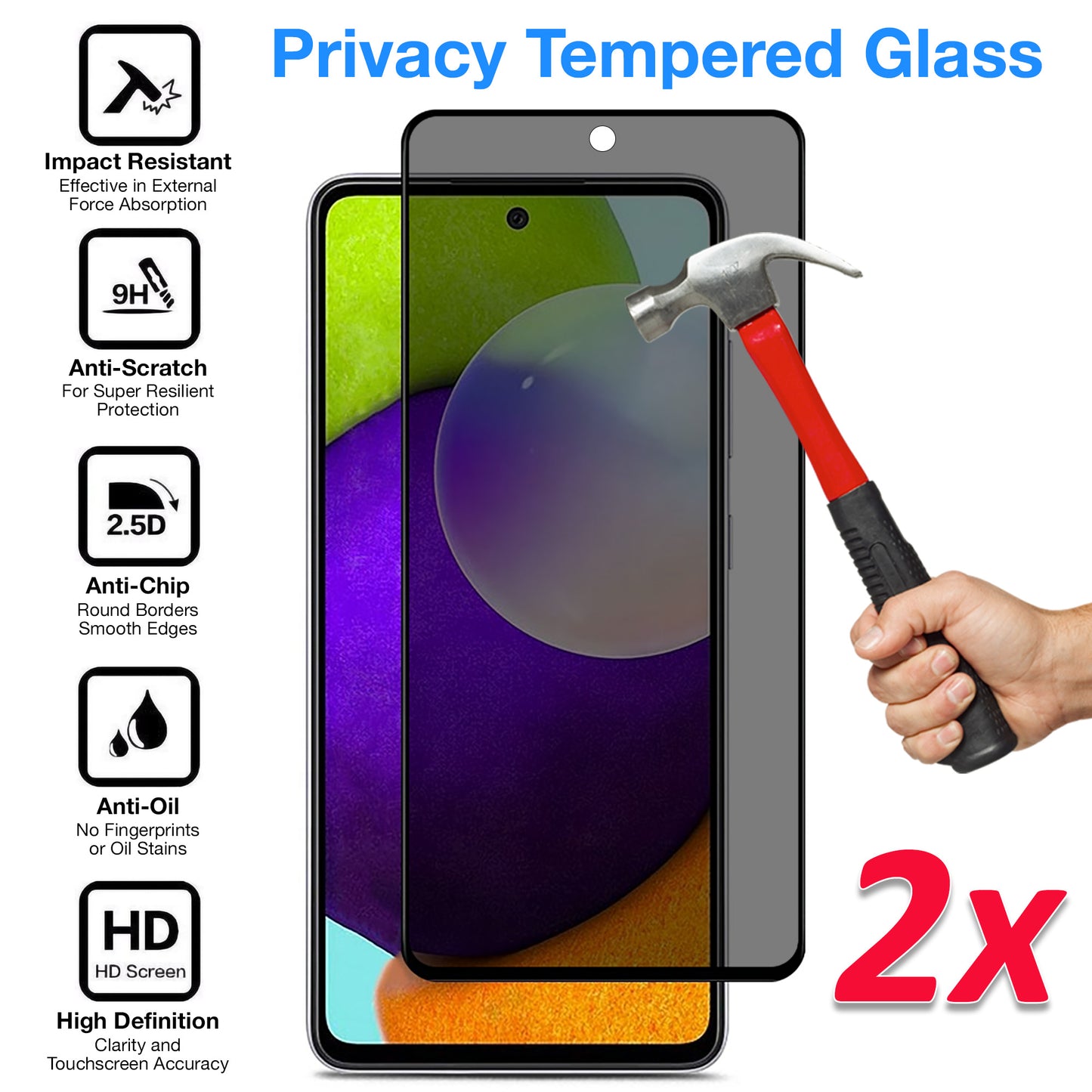 [2 Pack] MEZON Privacy Anti-Spy Full Coverage Samsung Galaxy A52 Tempered Glass Premium 9H HD Screen Protectors