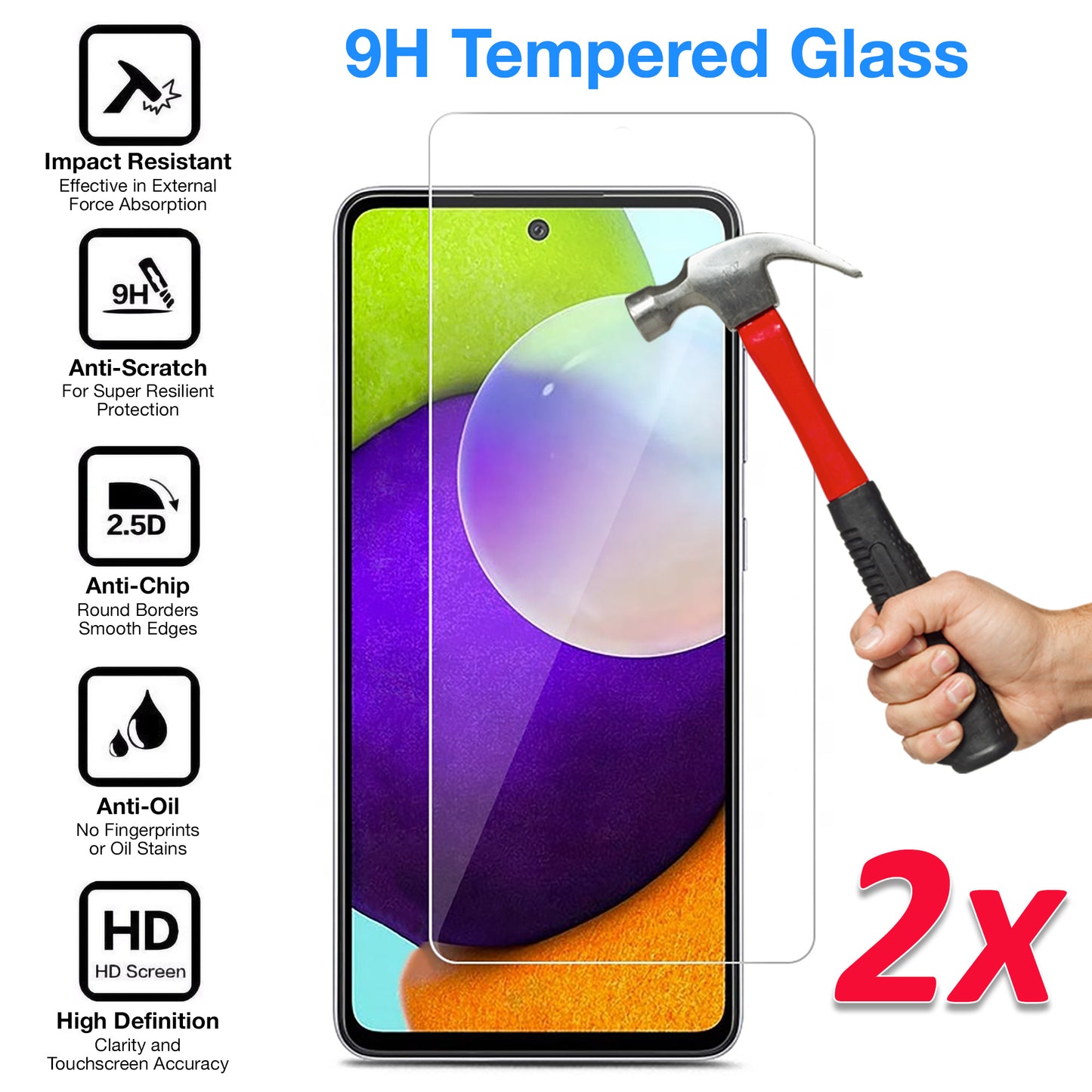 [2 Pack] MEZON Samsung Galaxy A52 5G Tempered Glass Crystal Clear Premium 9H HD Case Friendly Screen Protector (A52 5G, 9H)