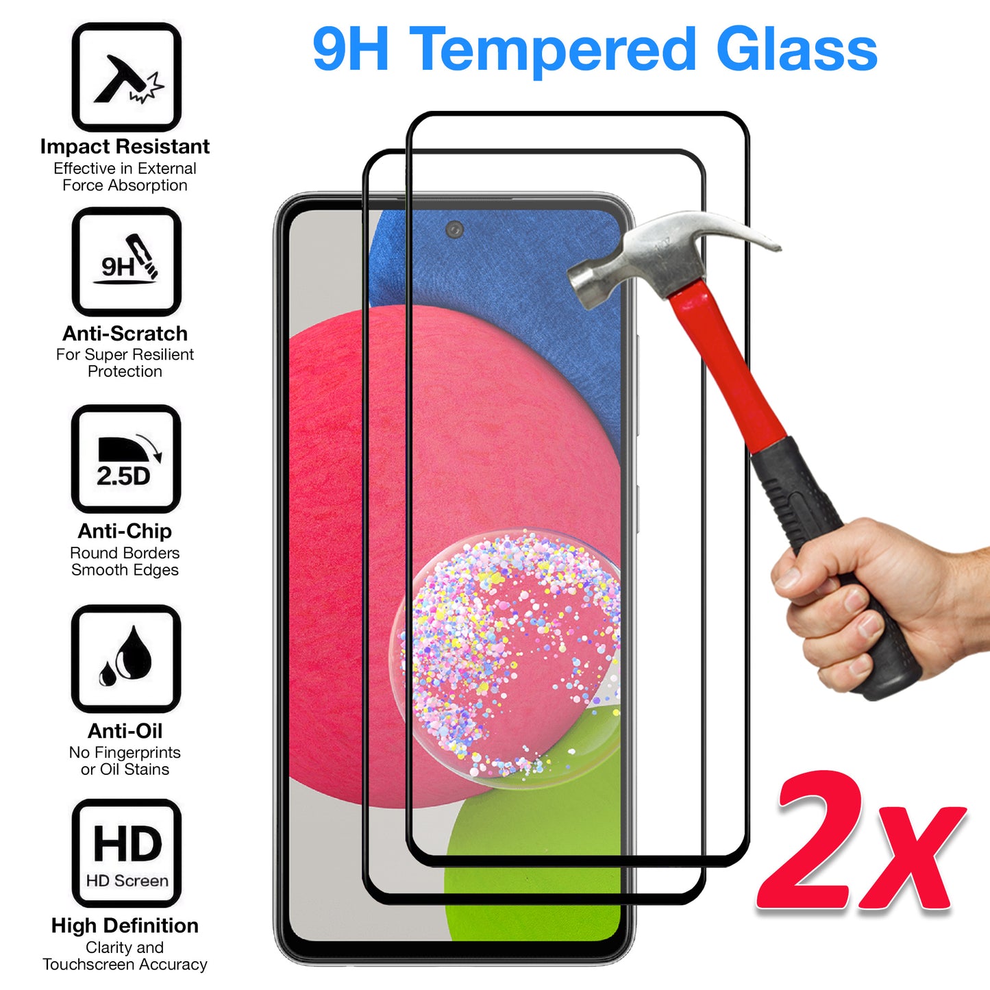 [2 Pack] MEZON Full Coverage Samsung Galaxy A52s 5G Tempered Glass Crystal Clear Premium 9H Screen Protector (A52s 5G, 9H Full)