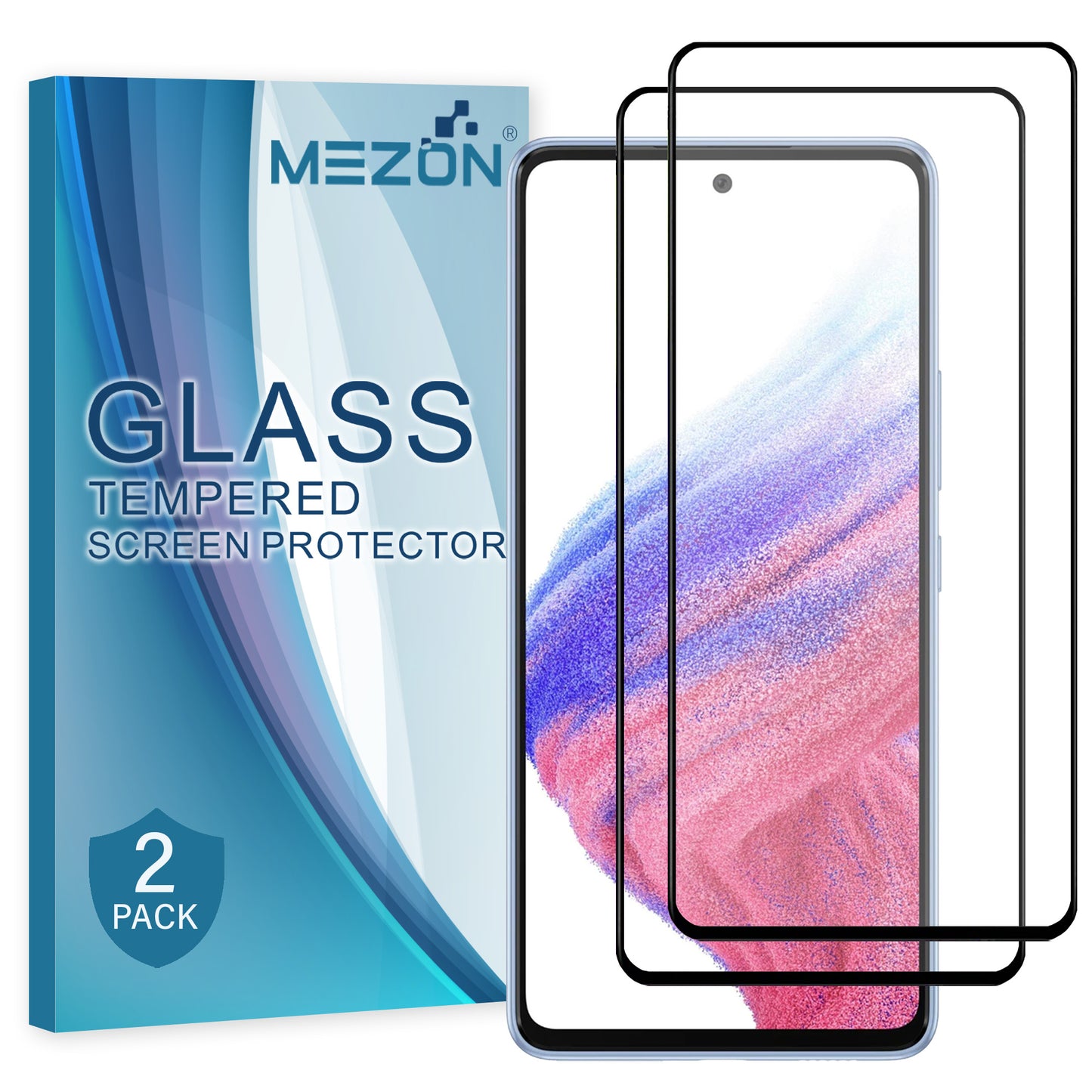 [2 Pack] MEZON Full Coverage Samsung Galaxy A53 5G Tempered Glass Crystal Clear Premium 9H HD Screen Protector (A53 5G, 9H Full)