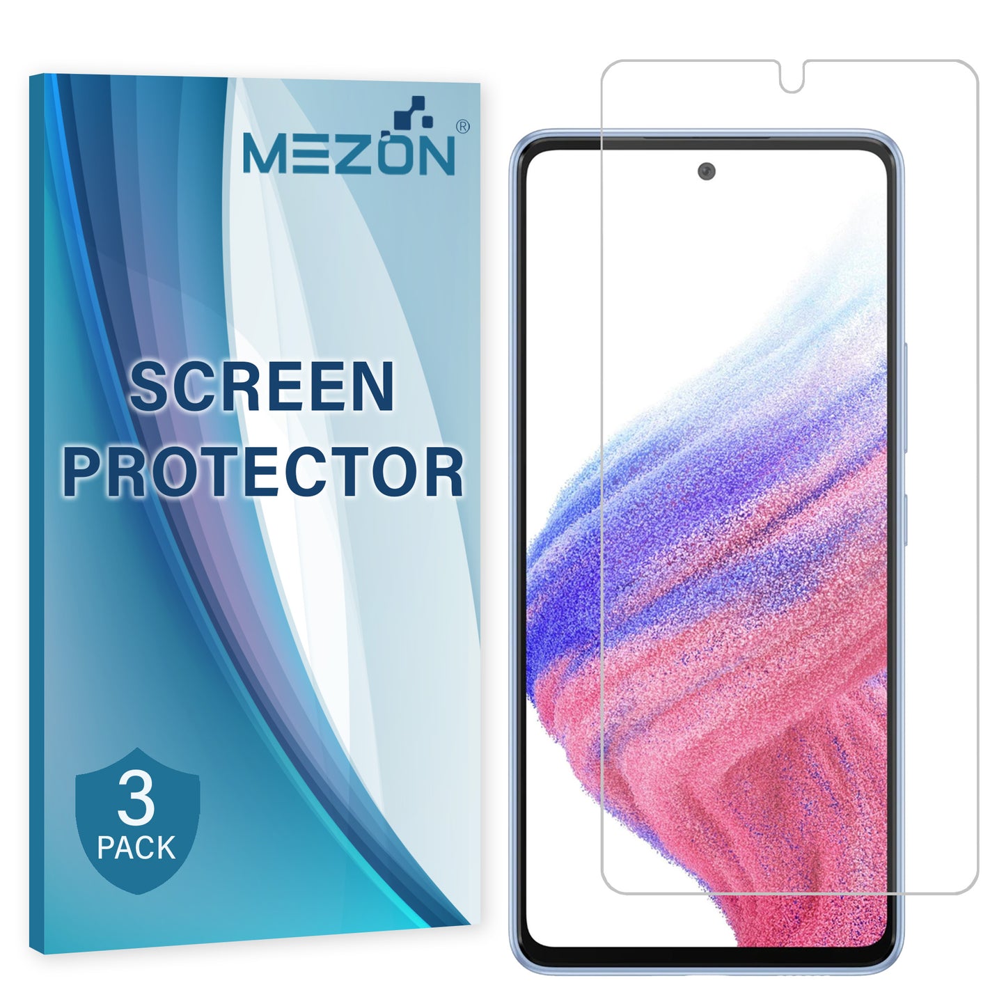 [3 Pack] MEZON Samsung Galaxy A53 5G Ultra Clear Screen Protector Case Friendly Film (A53 5G, Clear)