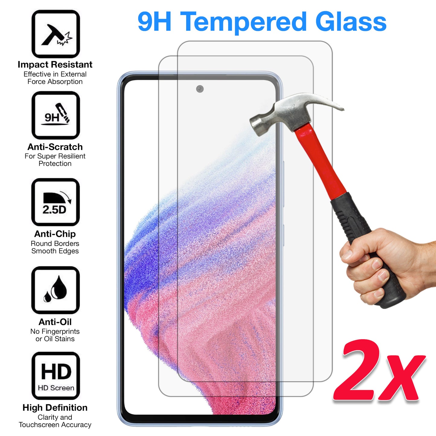 [2 Pack] MEZON Samsung Galaxy A53 5G Tempered Glass Crystal Clear Premium 9H HD Case Friendly Screen Protector (A53 5G, 9H)