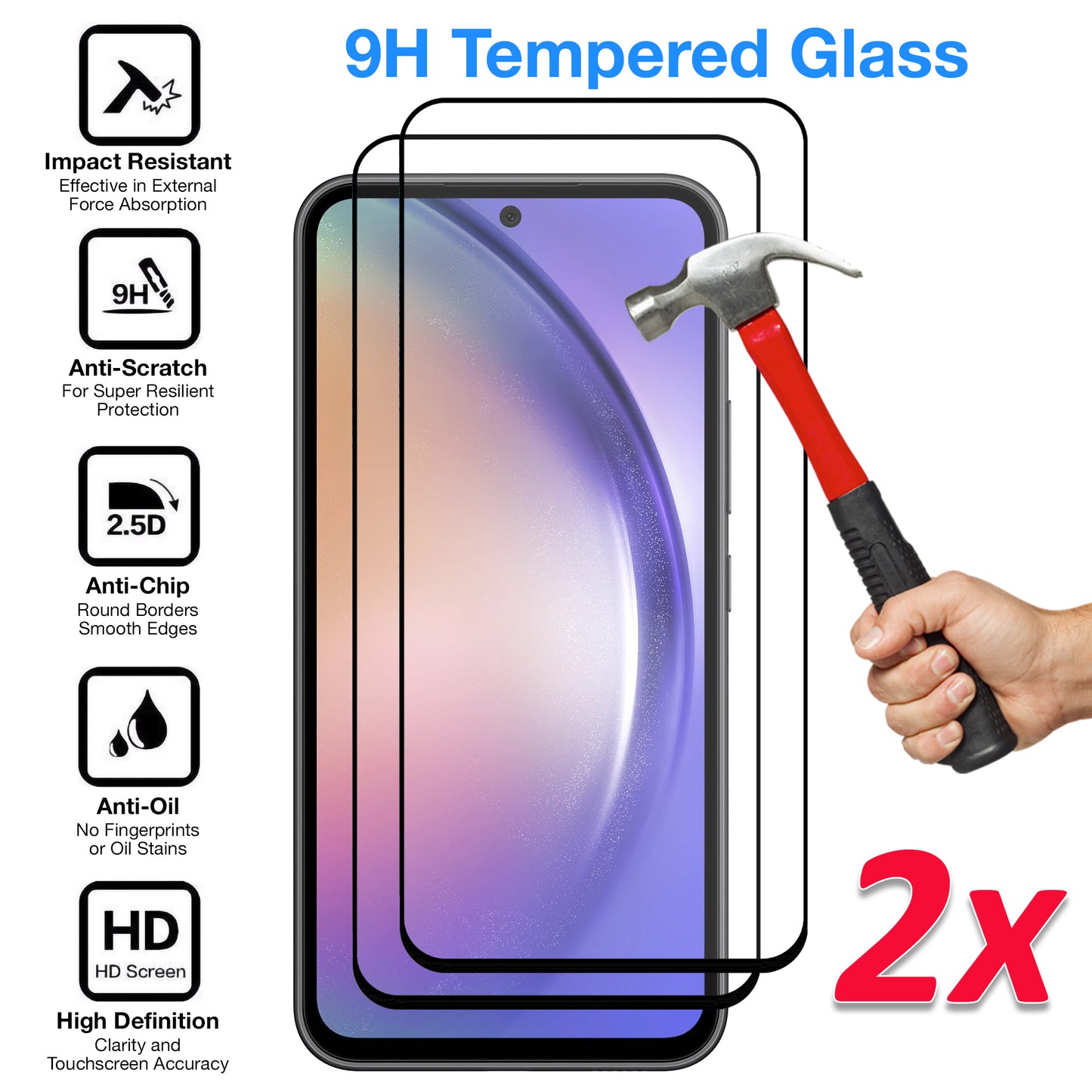 [2 Pack] MEZON Full Coverage Samsung Galaxy A54 5G Tempered Glass Crystal Clear Premium 9H HD Screen Protector