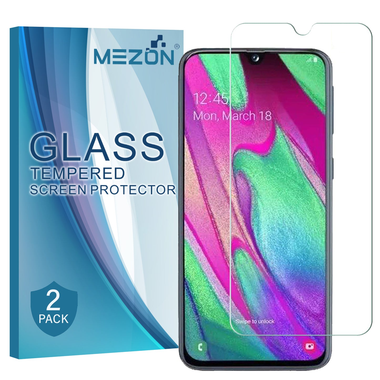 [2 Pack] MEZON Samsung Galaxy A70 Tempered Glass Crystal Clear Premium 9H HD Case Friendly Screen Protector (A70, 9H)