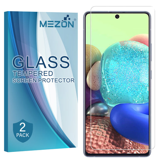 [2 Pack] MEZON Samsung Galaxy A71 Tempered Glass Crystal Clear Premium 9H HD Case Friendly Screen Protector (A71, 9H)