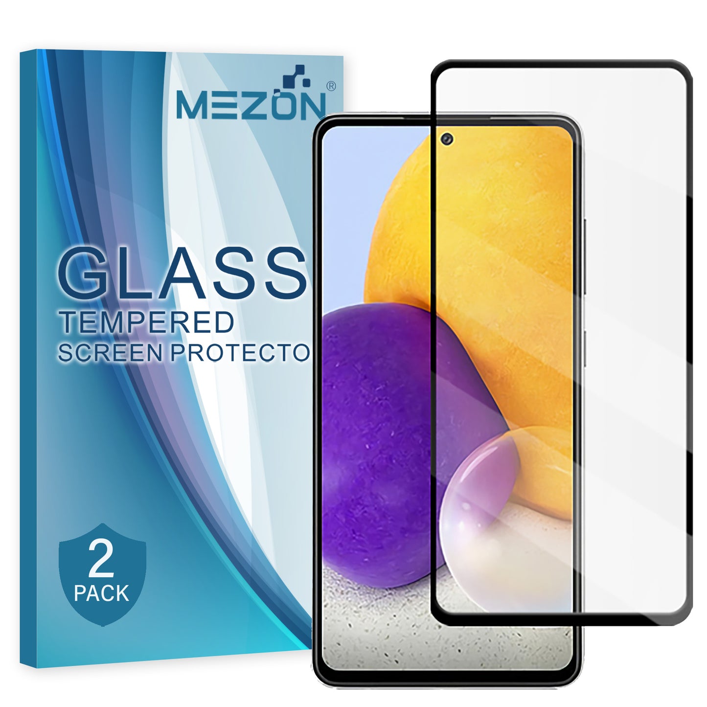 [2 Pack] MEZON Full Coverage Samsung Galaxy A72 Tempered Glass Crystal Clear Premium 9H HD Screen Protector (A72, 9H Full)