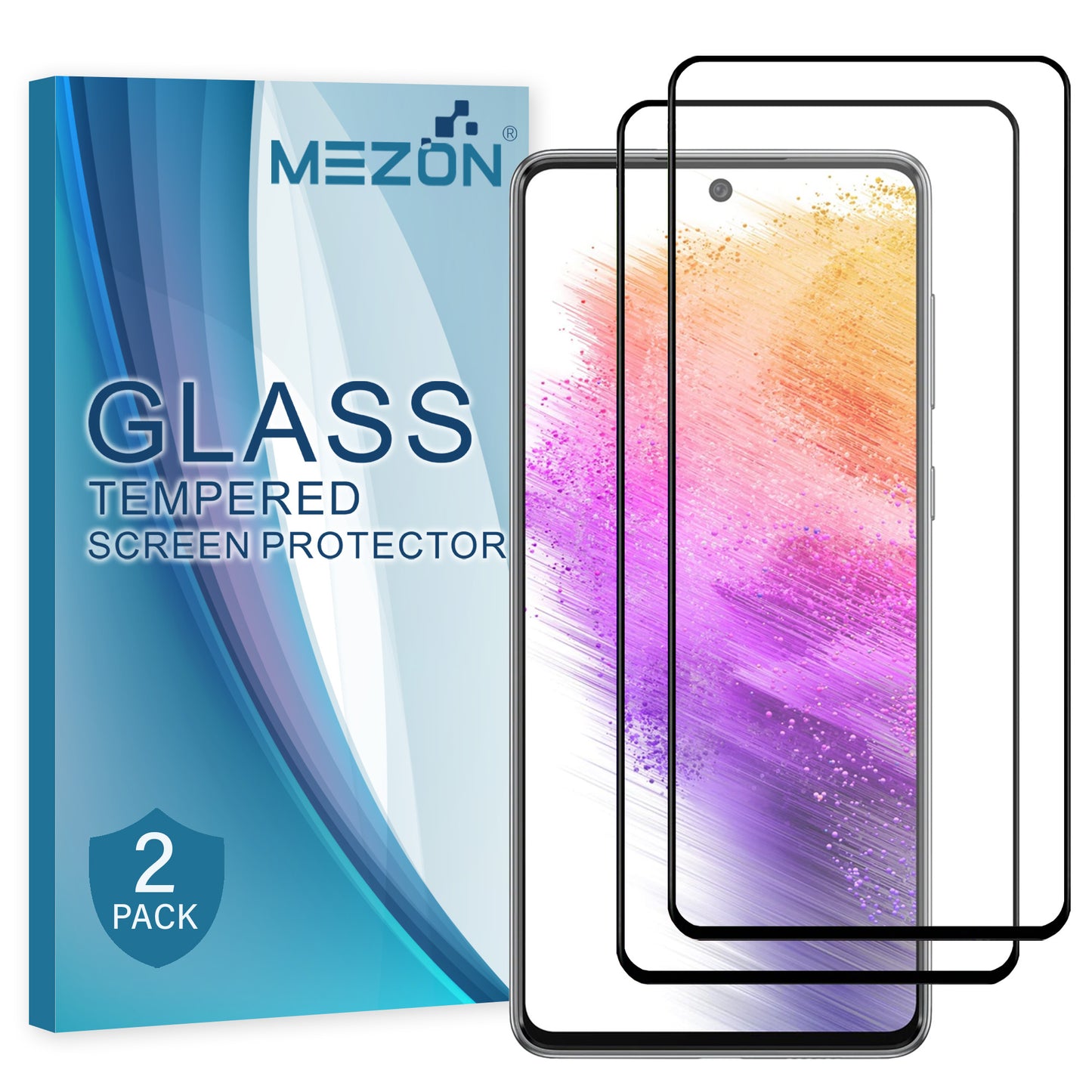 [2 Pack] MEZON Full Coverage Samsung Galaxy A73 5G Tempered Glass Crystal Clear Premium 9H HD Screen Protector