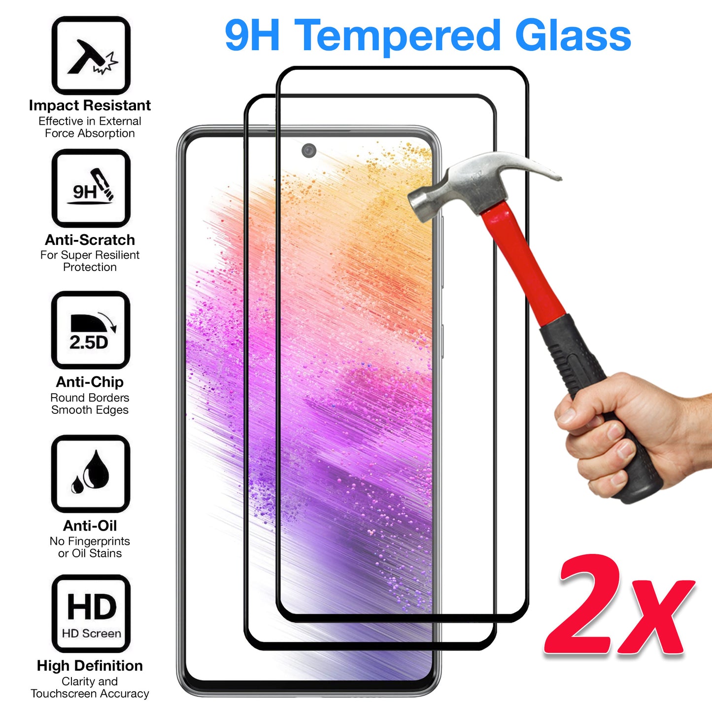[2 Pack] MEZON Full Coverage Samsung Galaxy A73 5G Tempered Glass Crystal Clear Premium 9H HD Screen Protector