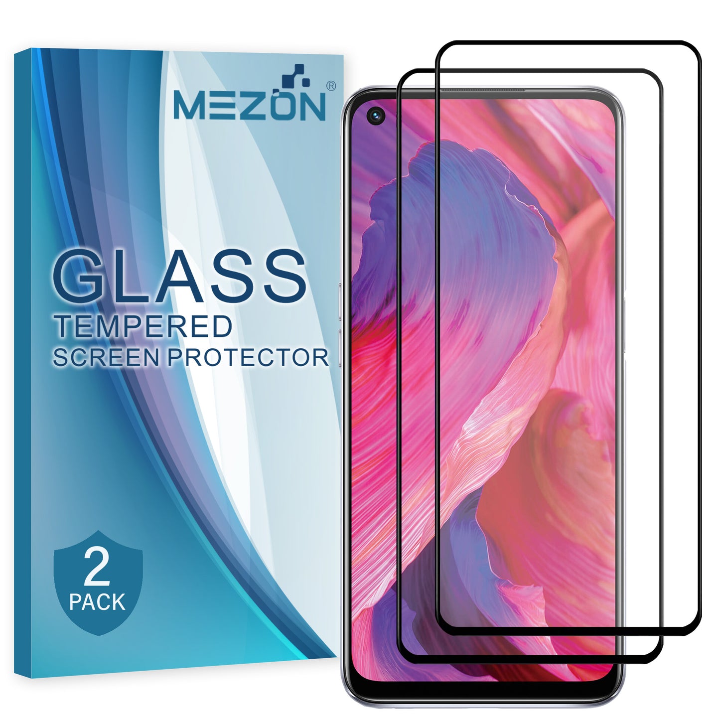 [2 Pack] MEZON Full Coverage OPPO A54 5G Tempered Glass Crystal Clear Premium 9H HD Screen Protector (OPPO A54 5G, 9H Full)