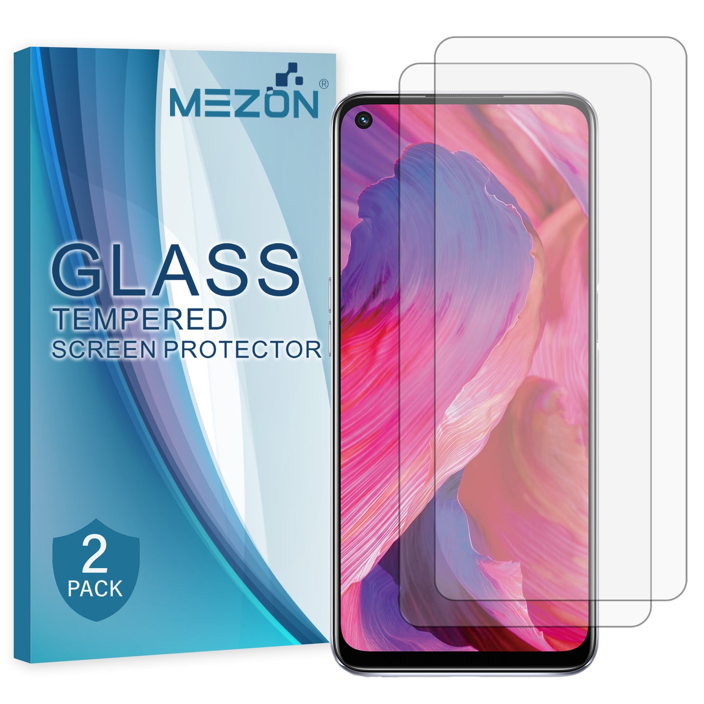 [2 Pack] MEZON OPPO A76 Tempered Glass 9H HD Crystal Clear Premium Case Friendly Screen Protector (OPPO A76, 9H)