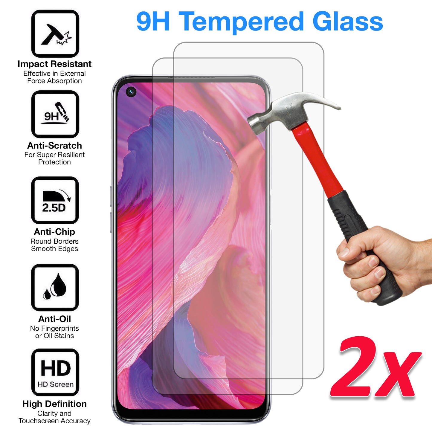 [2 Pack] MEZON OPPO A74 Tempered Glass 9H HD Crystal Clear Premium Case Friendly Screen Protector (OPPO A74, 9H)