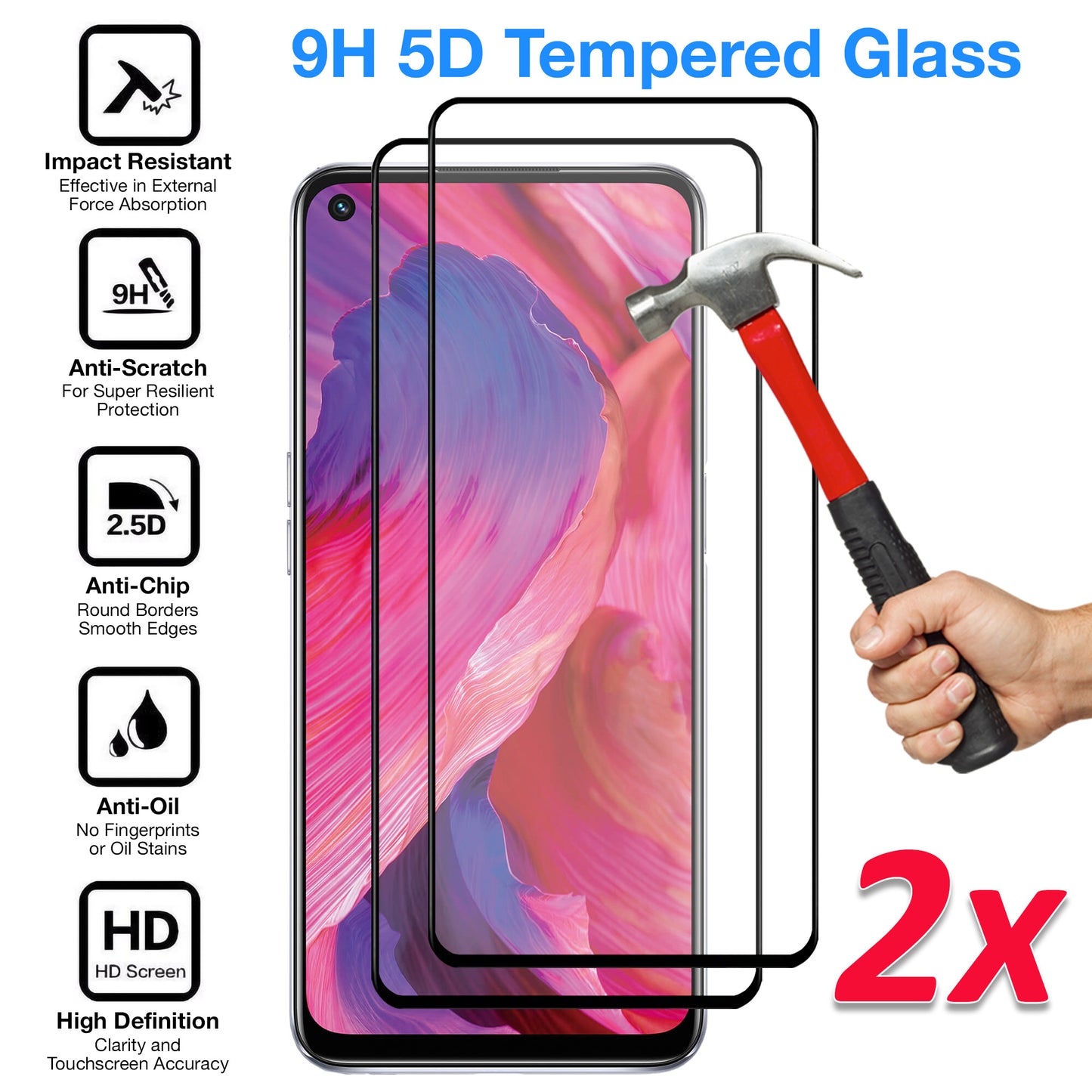 [2 Pack] MEZON Full Coverage OPPO A94 5G Tempered Glass Crystal Clear Premium 9H HD Screen Protector (OPPO A94 5G, 9H Full)