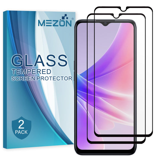 [2 Pack] MEZON Full Coverage Tempered Glass for OPPO A17 Crystal Clear Premium 9H HD Screen Protector (OPPO A17, 9H Full)