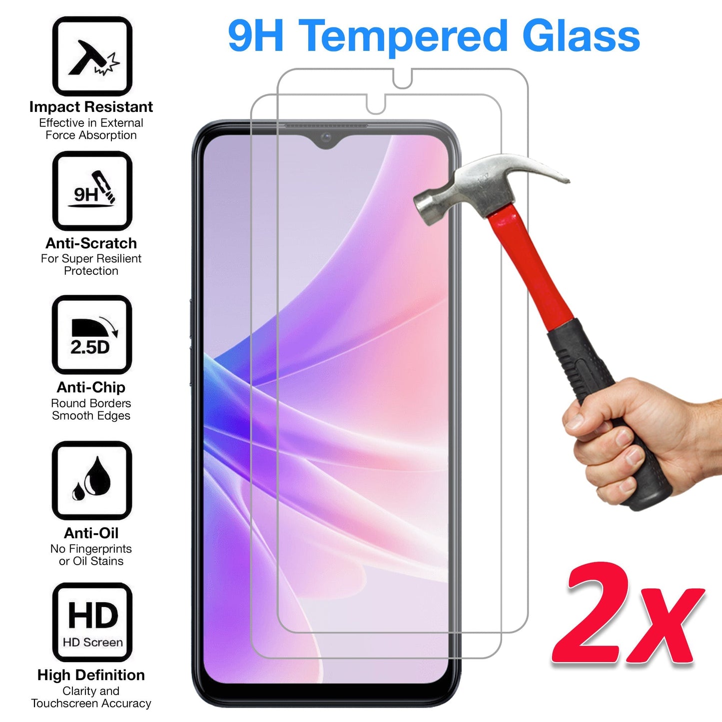 [2 Pack] MEZON Tempered Glass for OPPO A17 Crystal Clear Premium 9H HD Case Friendly Screen Protector (OPPO A17, 9H)