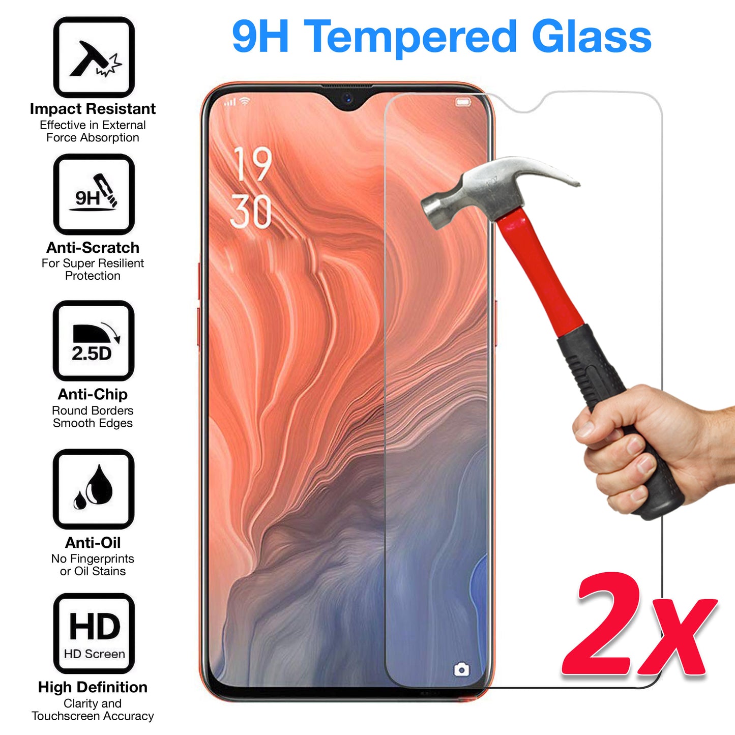 [2 Pack] MEZON OPPO Find X2 Lite Tempered Glass 9H HD Crystal Clear Premium Case Friendly Screen Protector (Find X2 Lite, 9H)