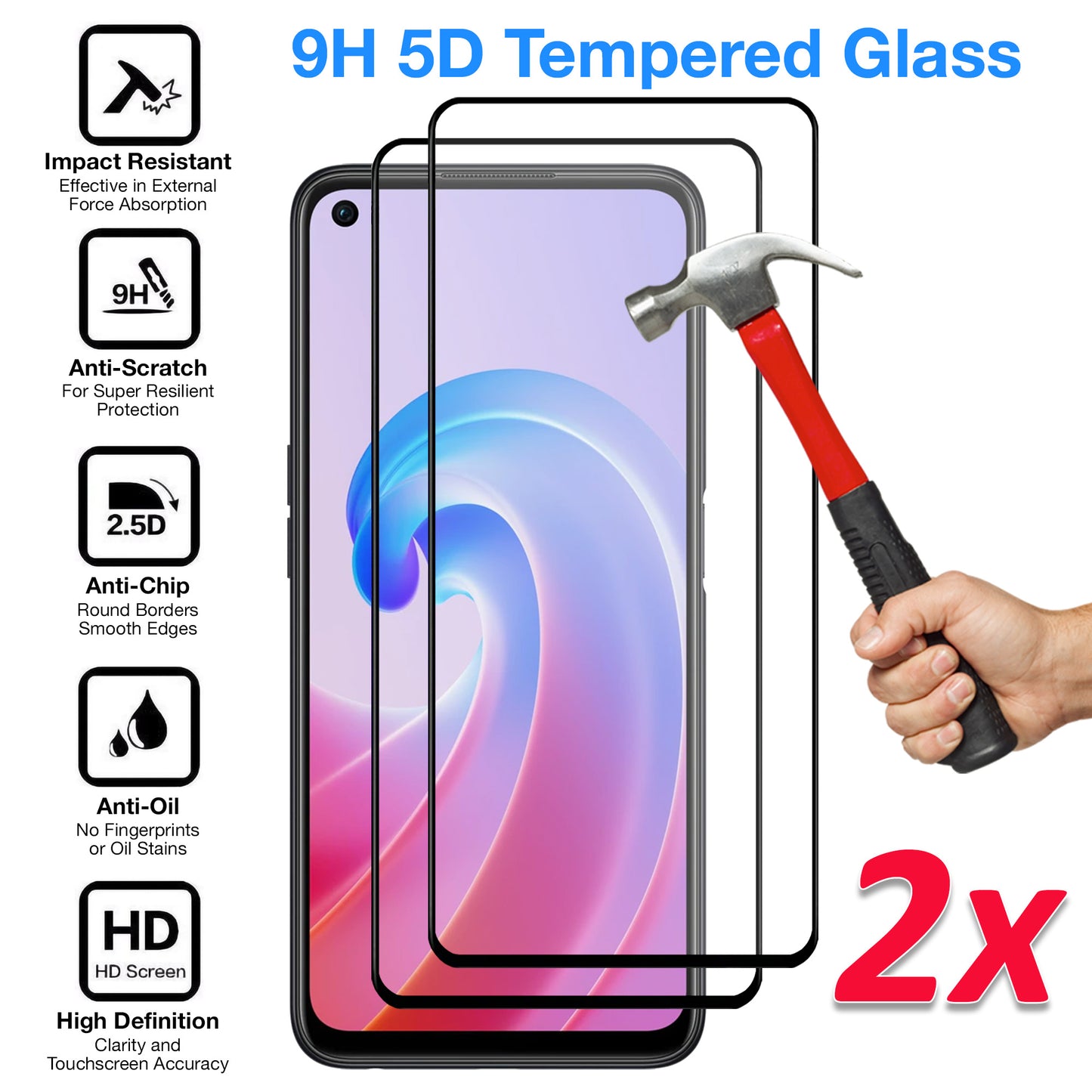 [2 Pack] MEZON Full Coverage OPPO A96 Tempered Glass Crystal Clear Premium 9H HD Screen Protector (OPPO A96, 9H Full)