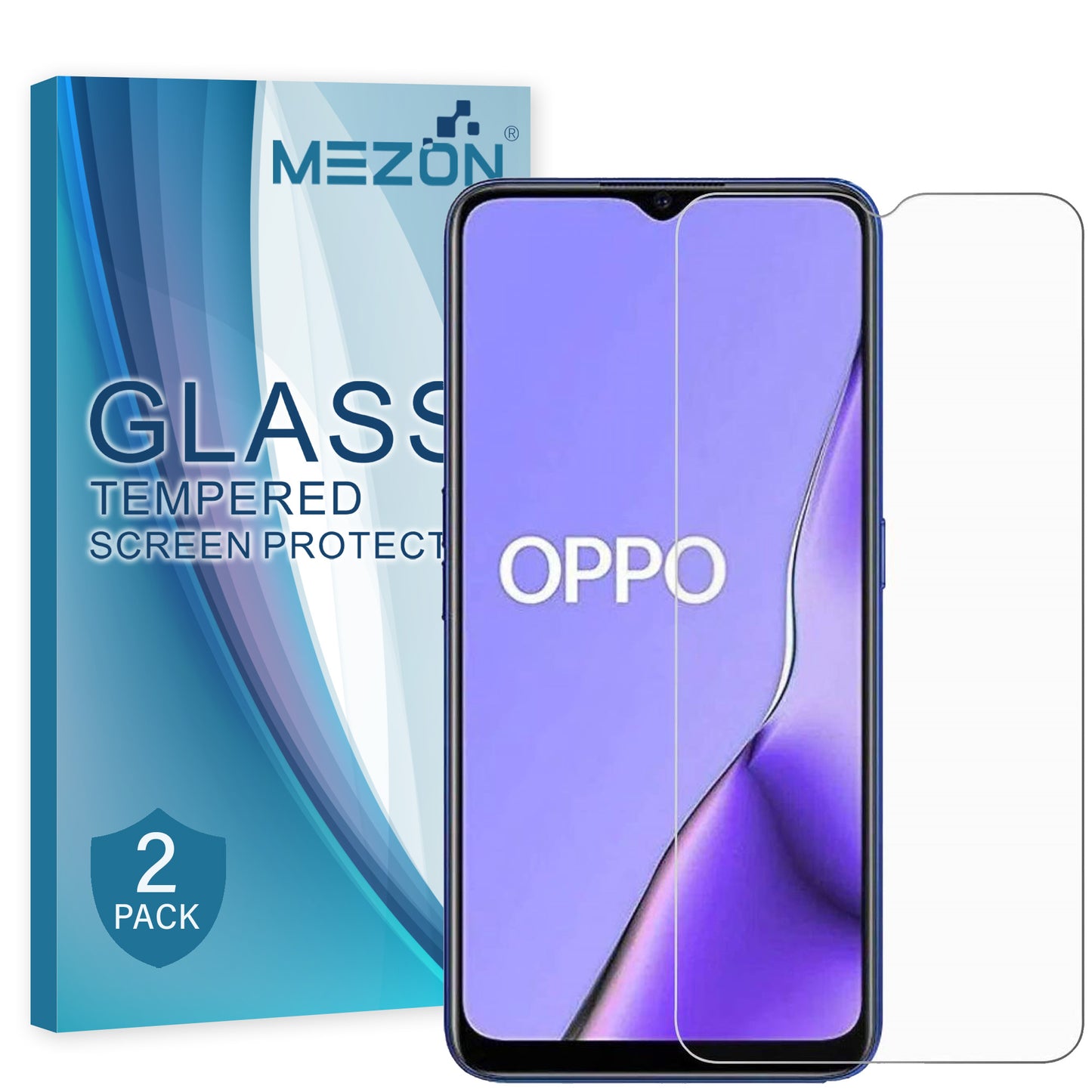 [2 Pack] MEZON OPPO A5 2020 Tempered Glass 9H HD Crystal Clear Premium Case Friendly Screen Protector (A5 2020, 9H)