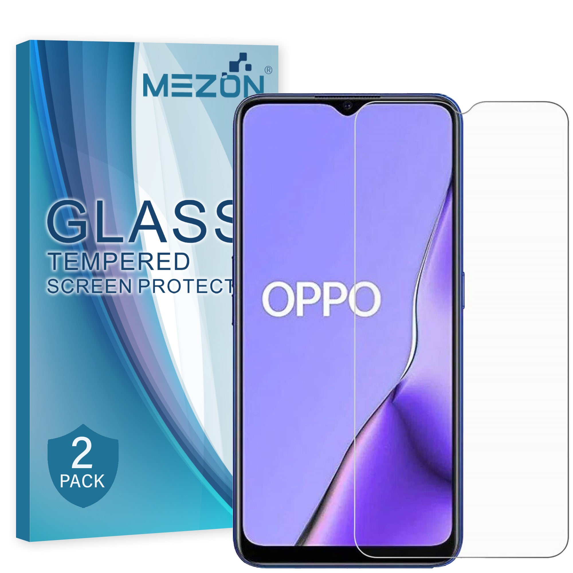 [2 Pack] MEZON OPPO A9 2020 Case-Friendly 9H Tempered Glass