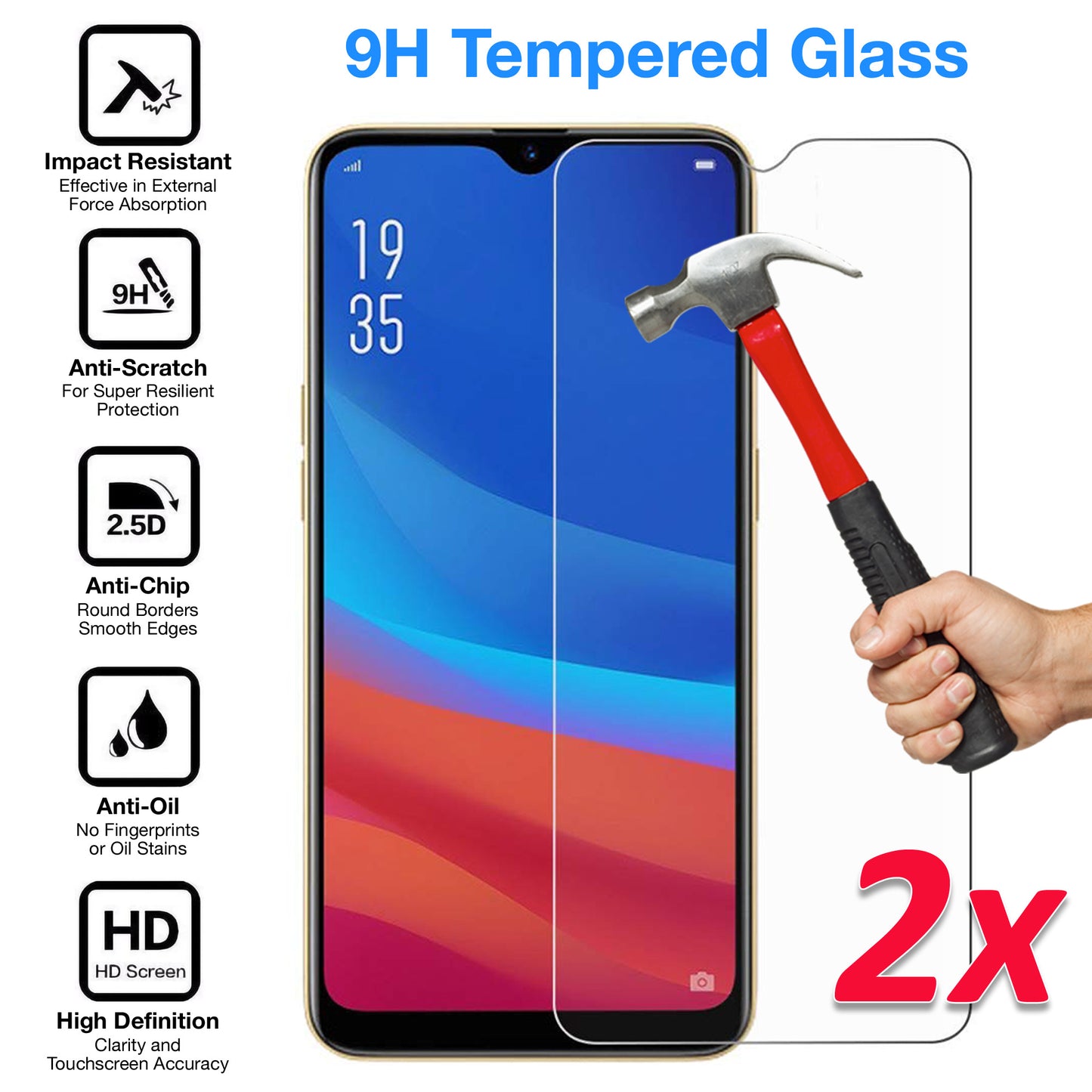 [2 Pack] MEZON OPPO AX7 Tempered Glass 9H HD Crystal Clear Premium Case Friendly Screen Protector (AX7, 9H)
