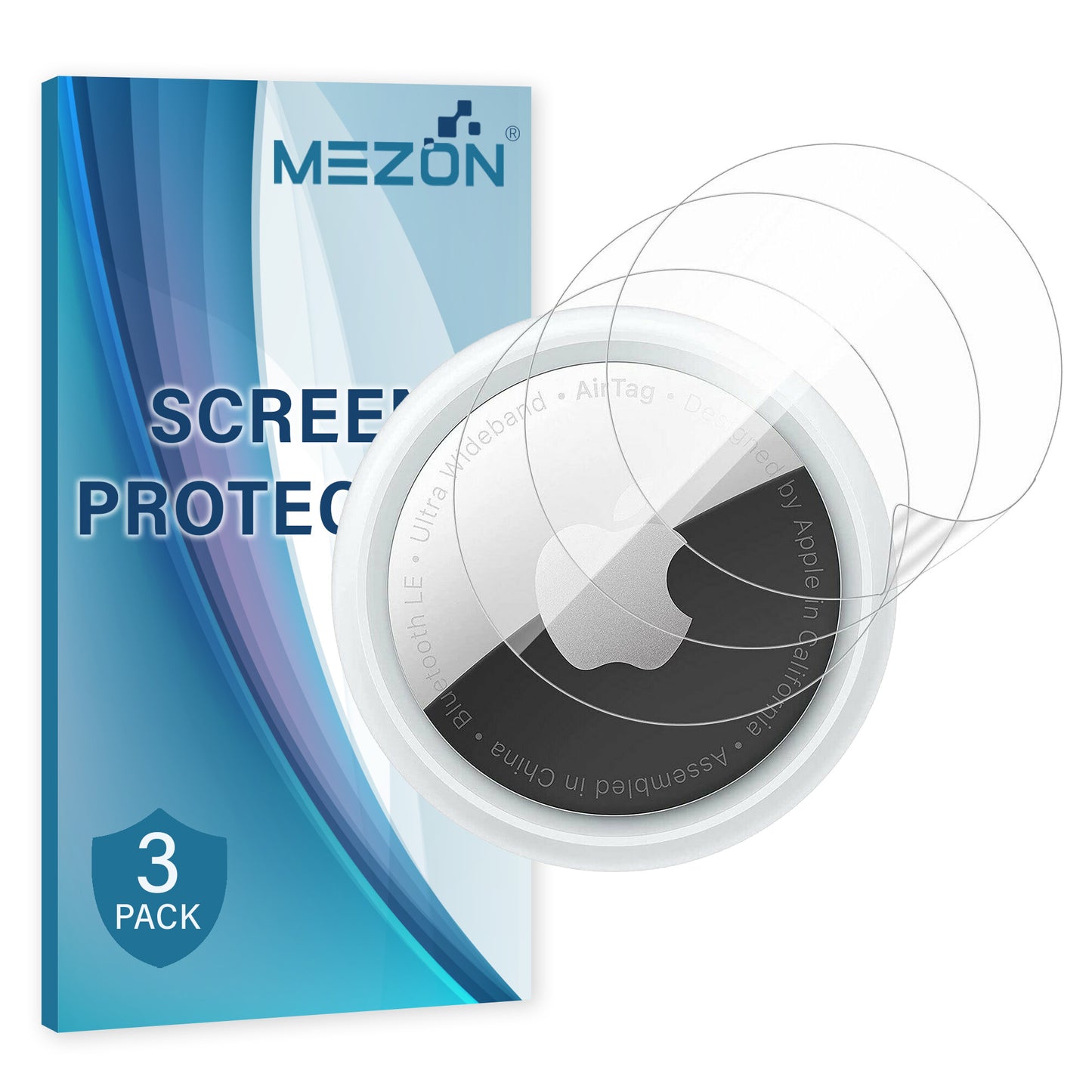 [3 Pack] MEZON Ultra Clear Screen Protector TPU Film for Apple AirTag Compatible with Holders (AirTag, Clear)