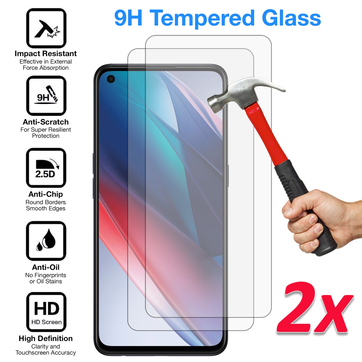 [2 Pack] MEZON OPPO Find X5 Lite Tempered Glass 9H Crystal Clear Premium Case Friendly Screen Protector (OPPO Find X5 Lite, 9H)