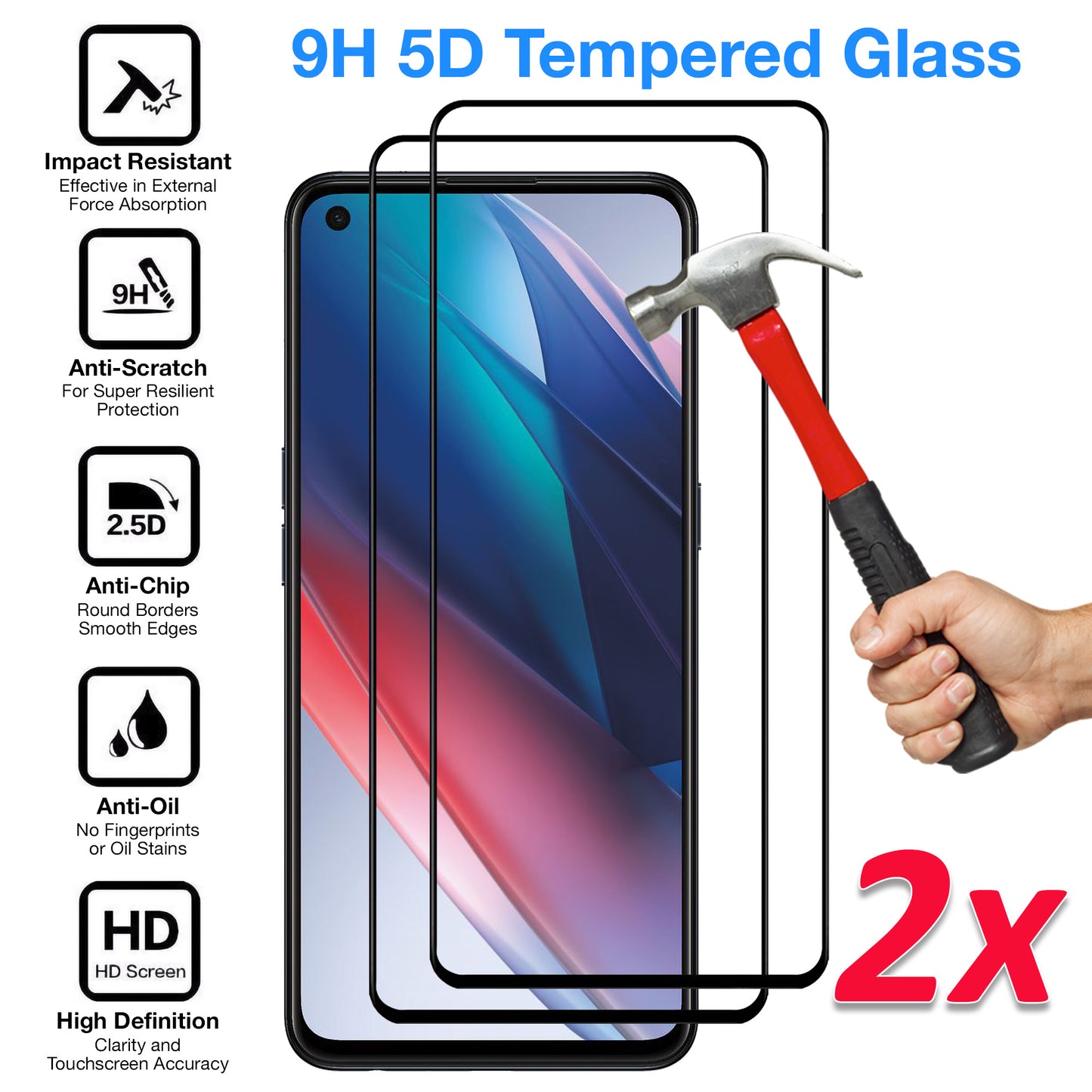 [2 Pack] MEZON Full Coverage OPPO Find X3 Lite Tempered Glass Crystal Clear Premium 9H Screen Protector (Find X3 Lite, 9H Full)