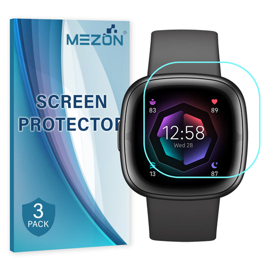 [3 Pack] MEZON Fitbit Sense 2 Ultra Clear Screen Protector TPU Film for Fitness Tracker Shock Absorption (Sense 2, Clear)