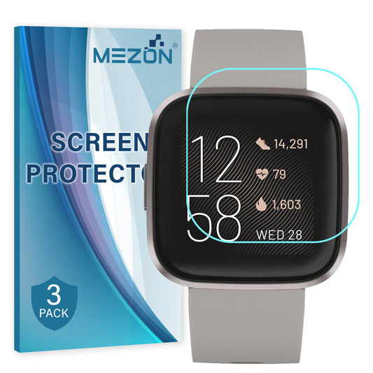 [3 Pack] MEZON Fitbit Versa 2 Ultra Clear Screen Protector TPU Film for Fitness Tracker Shock Absorption (Versa 2, Clear)