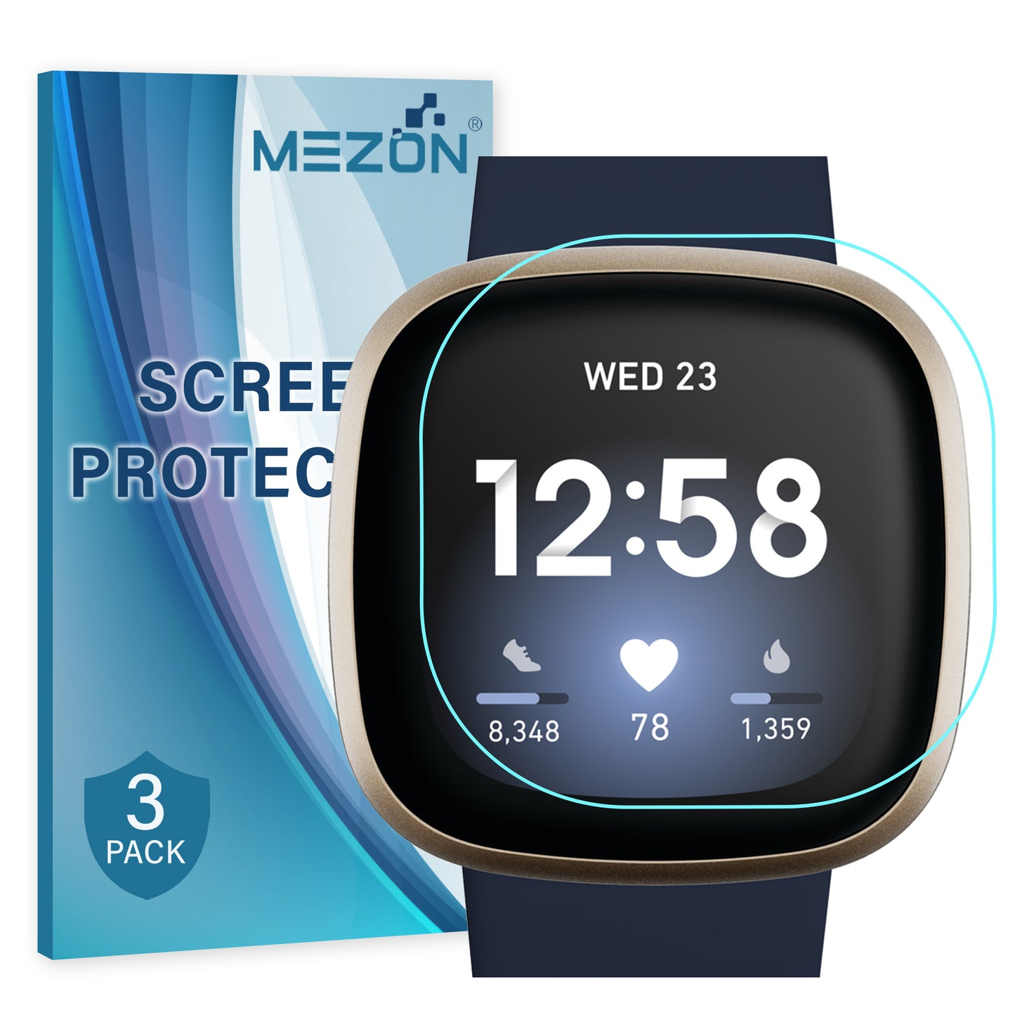 [3 Pack] MEZON Fitbit Versa 3 Ultra Clear Screen Protector TPU Film for Fitness Tracker Shock Absorption (Versa 3, Clear)