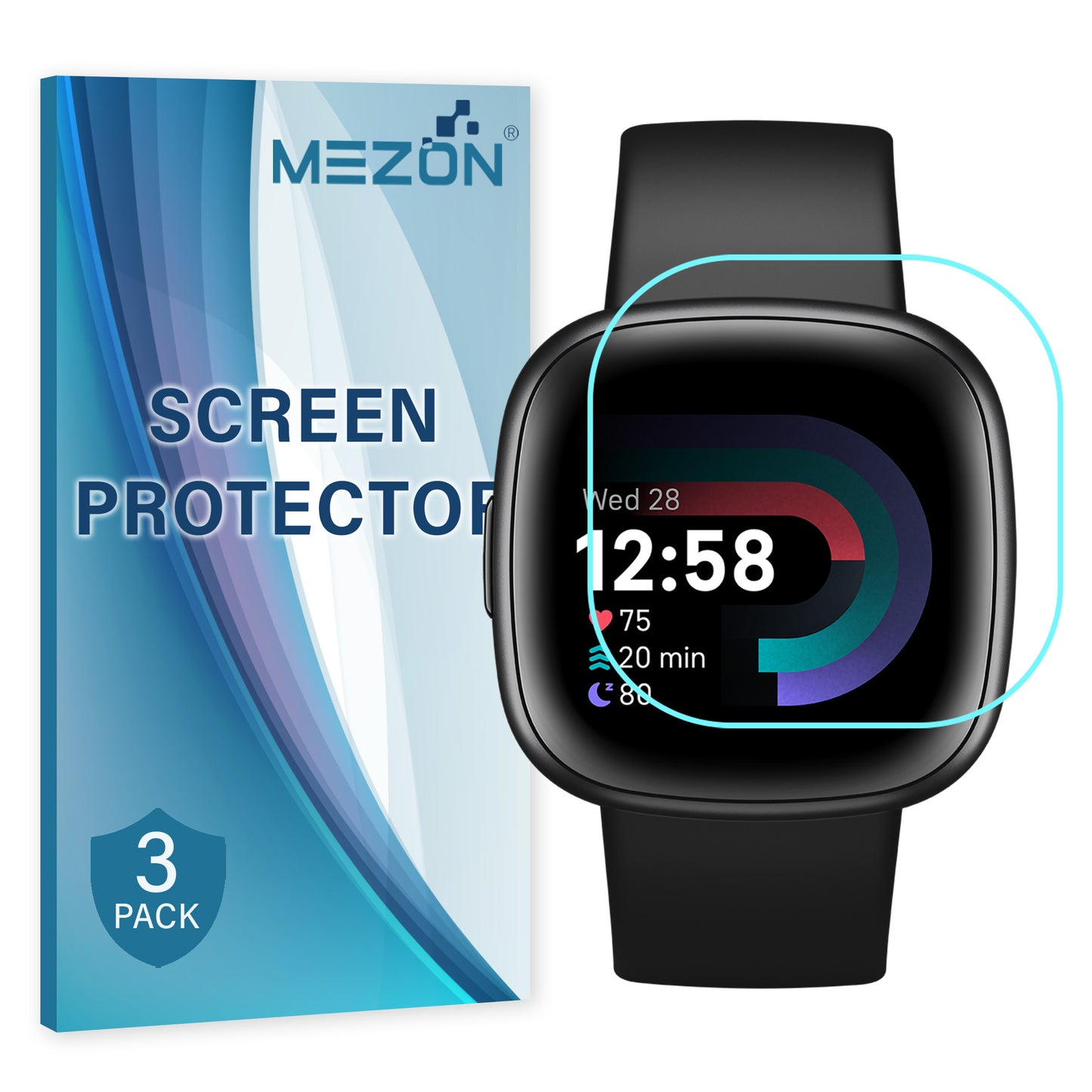 [3 Pack] MEZON Fitbit Versa 4 Ultra Clear Screen Protector TPU Film for Fitness Tracker Shock Absorption (Versa 4, Clear)