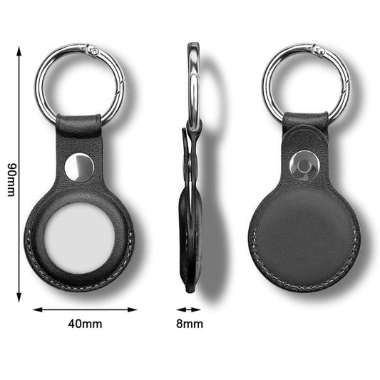 [1 pack] MEZON Black PU Leather Protective Case Holder for Apple AirTag Tracker with Keychain Ring (Leather, Black)