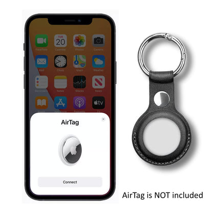 [1 pack] MEZON Black PU Leather Protective Case Holder for Apple AirTag Tracker with Keychain Ring (Leather, Black)