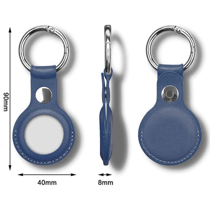 [2 Pack] MEZON Blue PU Leather Protective Case Holder for Apple AirTag Tracker with Keychain Ring (Leather, 2x Blue)